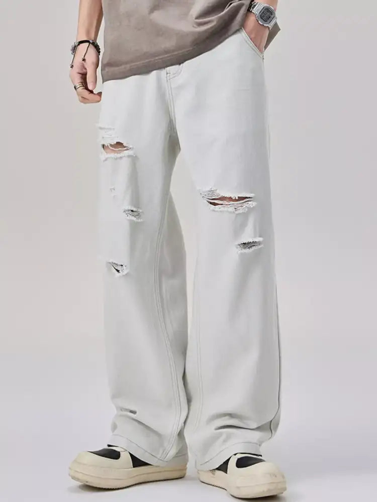 Men’s Distressed Wide Leg Jeans