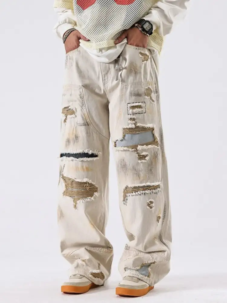 Men’s Distressed Wide Leg Jeans