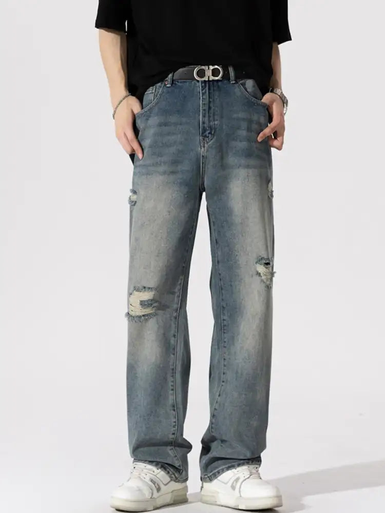 Men’s Distressed Wide Leg Jeans