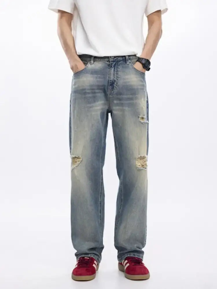 Men’s Distressed Wide-Leg Relaxed Fit Jeans