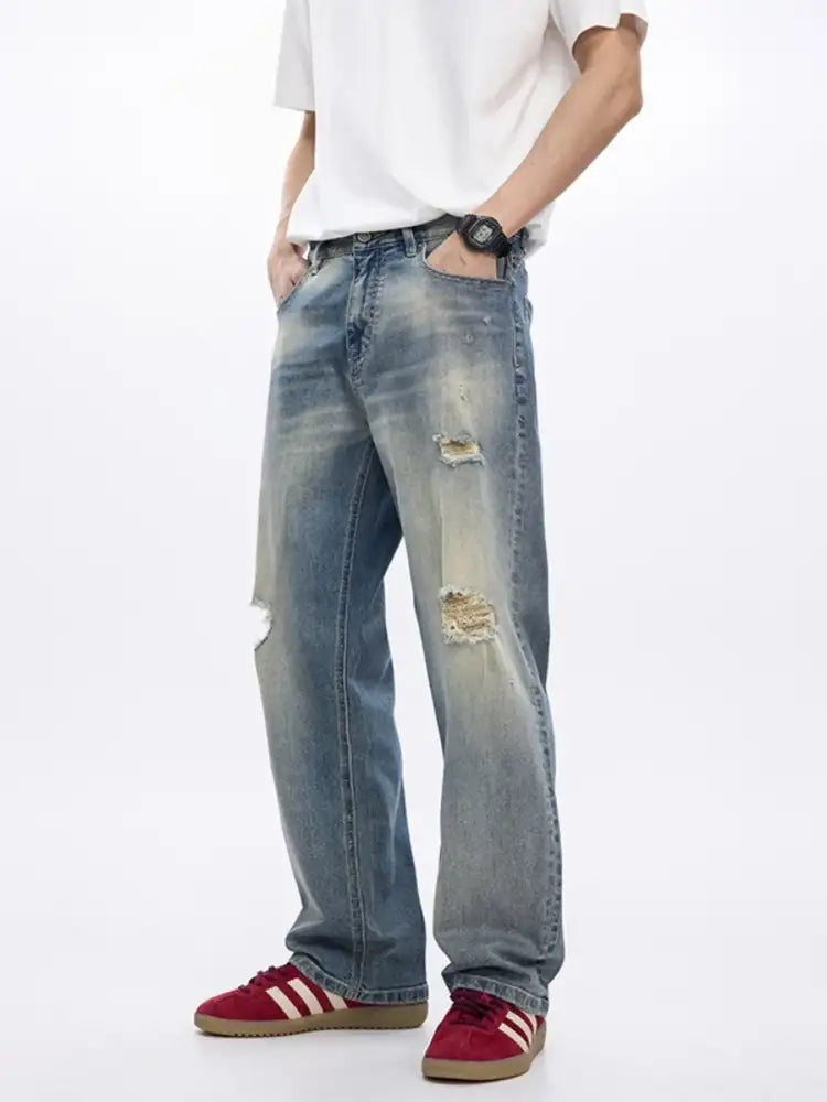 Men’s Distressed Wide-Leg Relaxed Fit Jeans