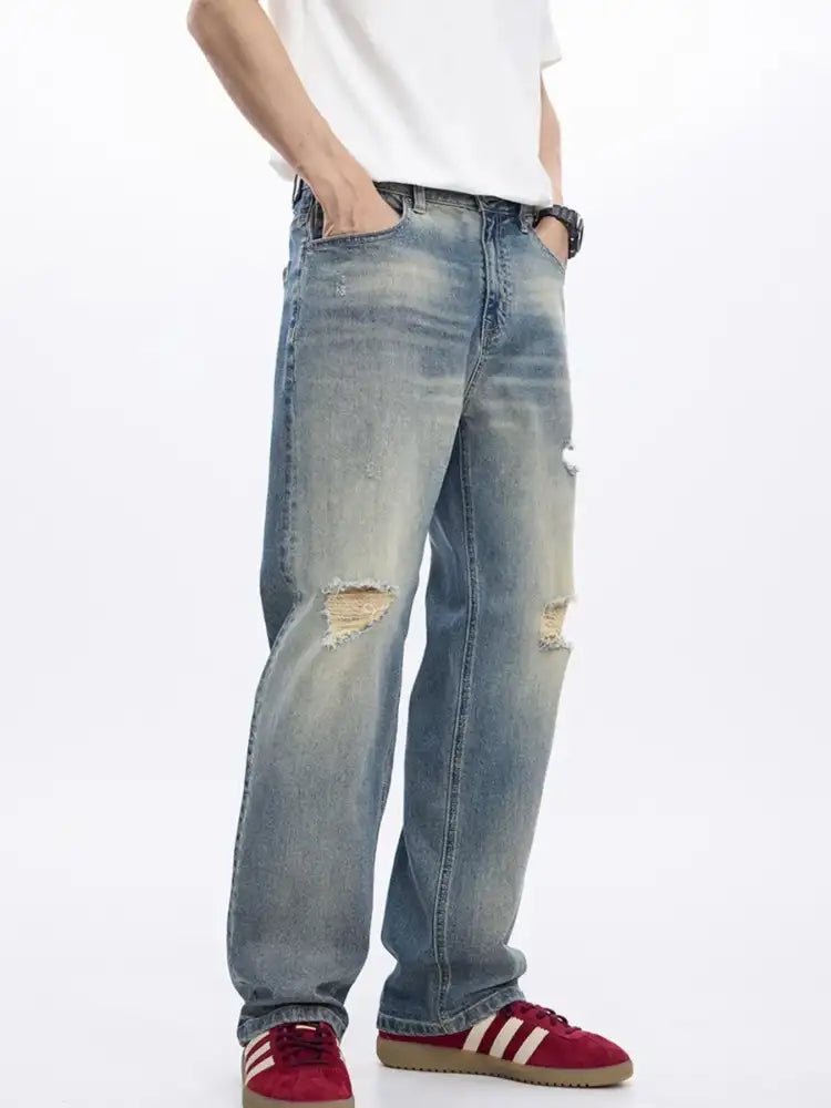 Men’s Distressed Wide-Leg Relaxed Fit Jeans