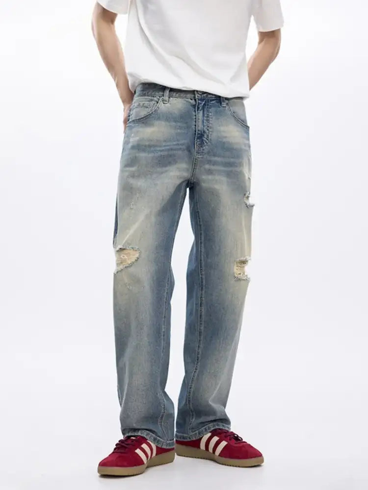 Men’s Distressed Wide-Leg Relaxed Fit Jeans