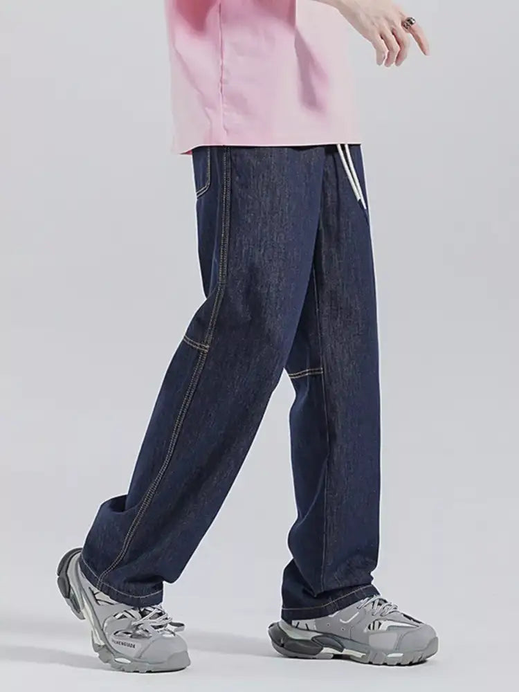 Men’s Drawstring Washed Wide Leg Jeans
