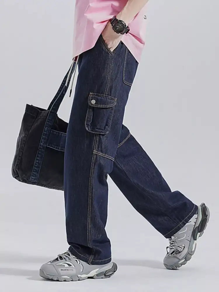 Men’s Drawstring Washed Wide Leg Jeans