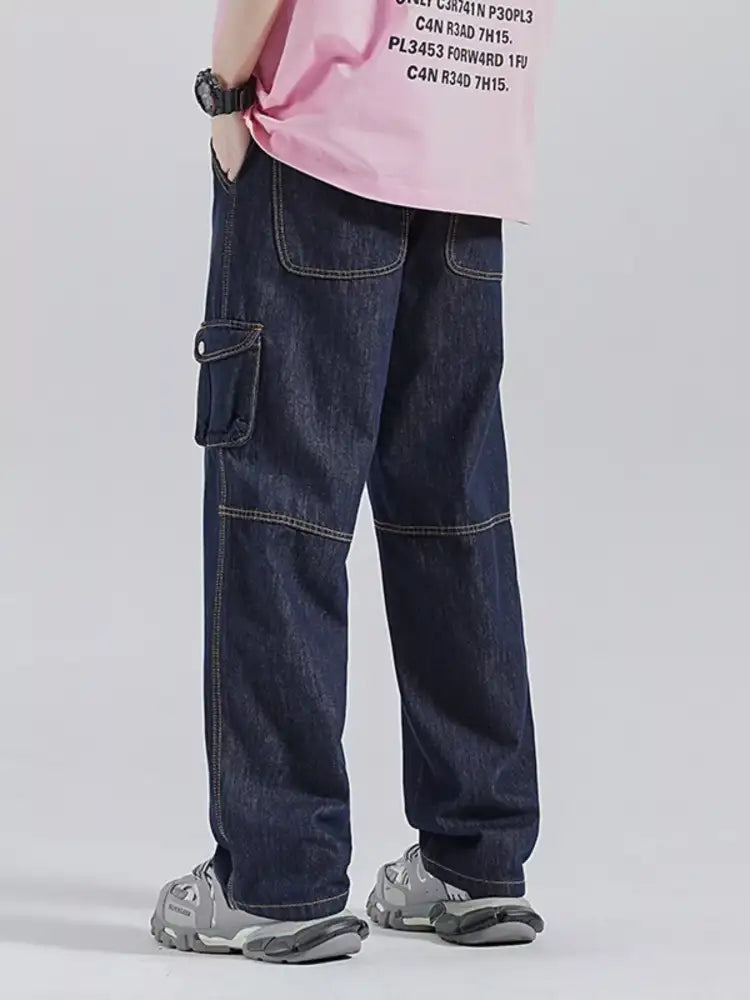 Men’s Drawstring Washed Wide Leg Jeans