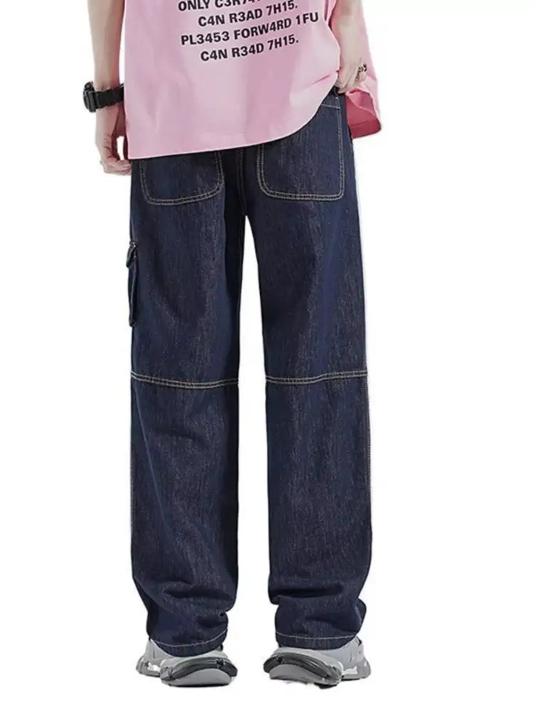 Men’s Drawstring Washed Wide Leg Jeans