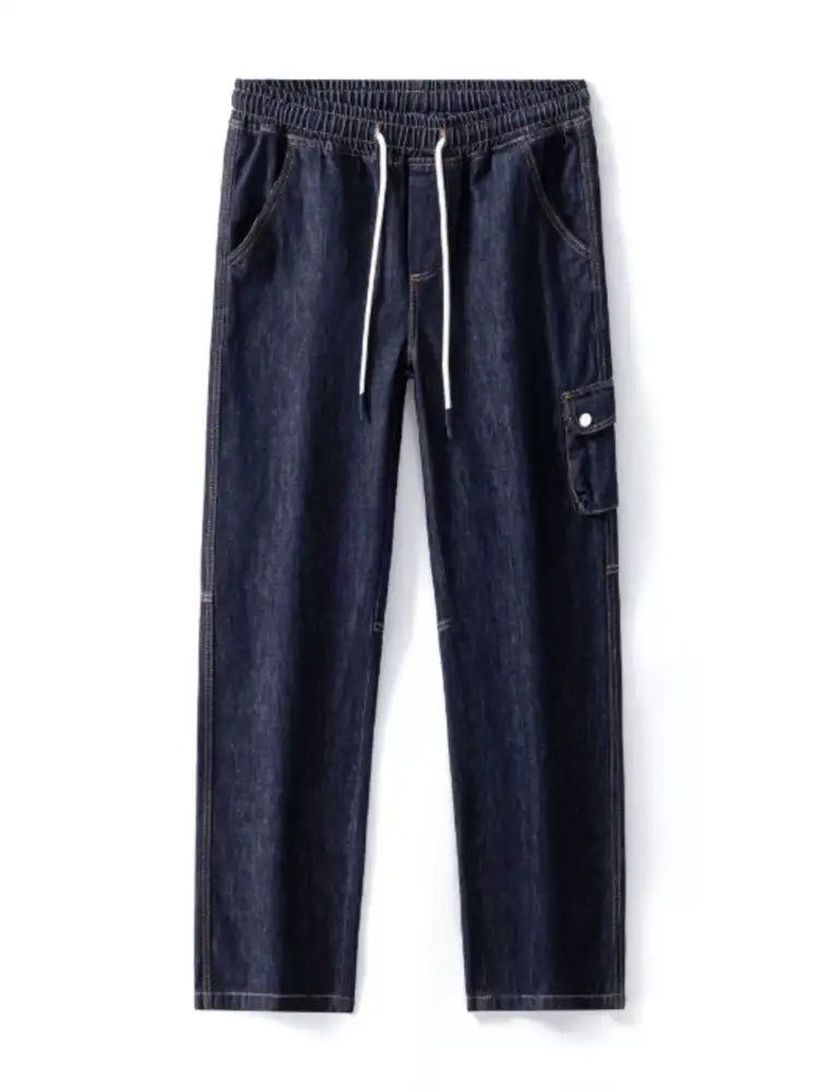 Men’s Drawstring Washed Wide Leg Jeans