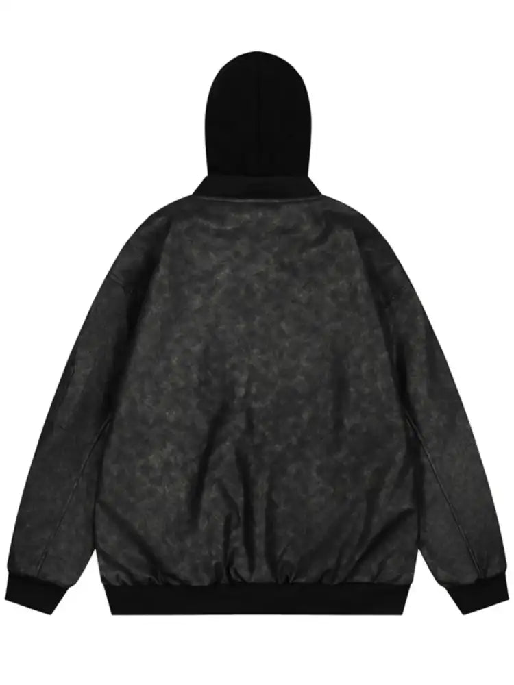 Men’s Drawstring Washed Zip Up Hooded Jacket