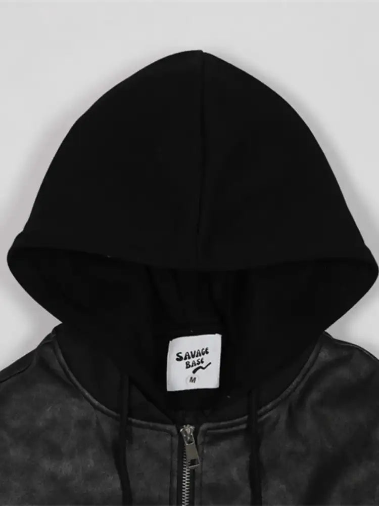 Men’s Drawstring Washed Zip Up Hooded Jacket