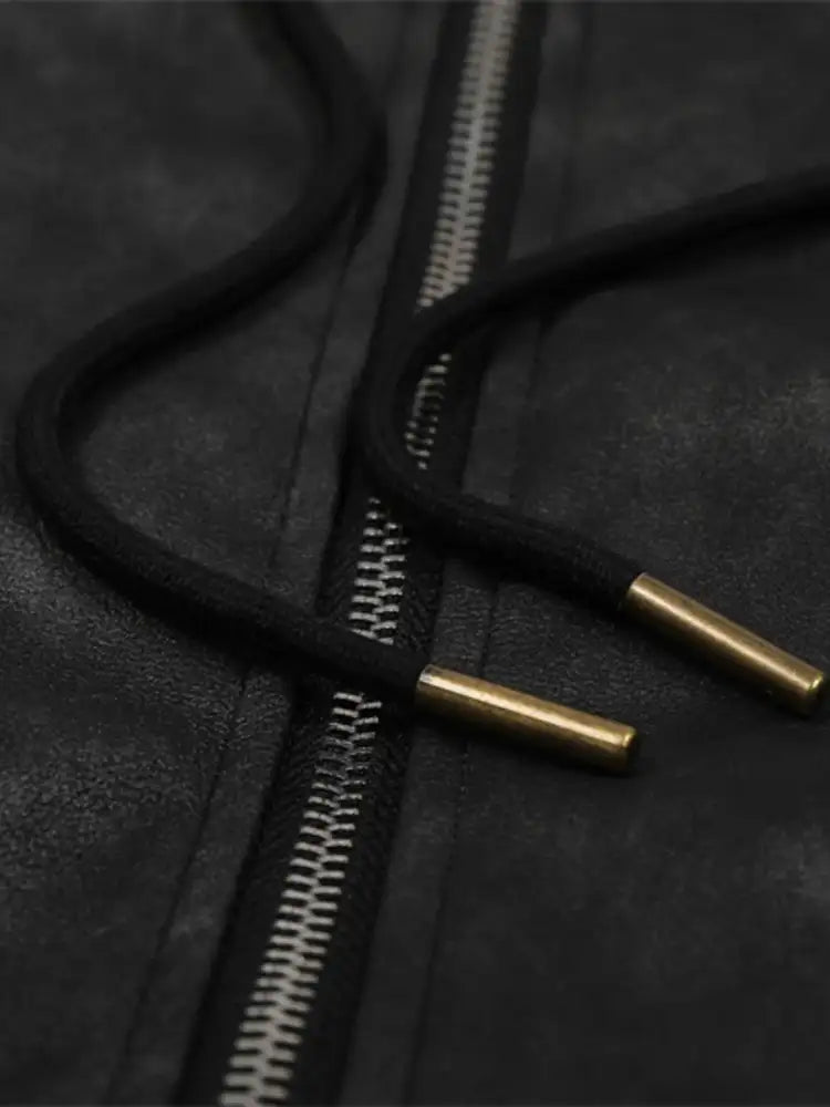 Men’s Drawstring Washed Zip Up Hooded Jacket