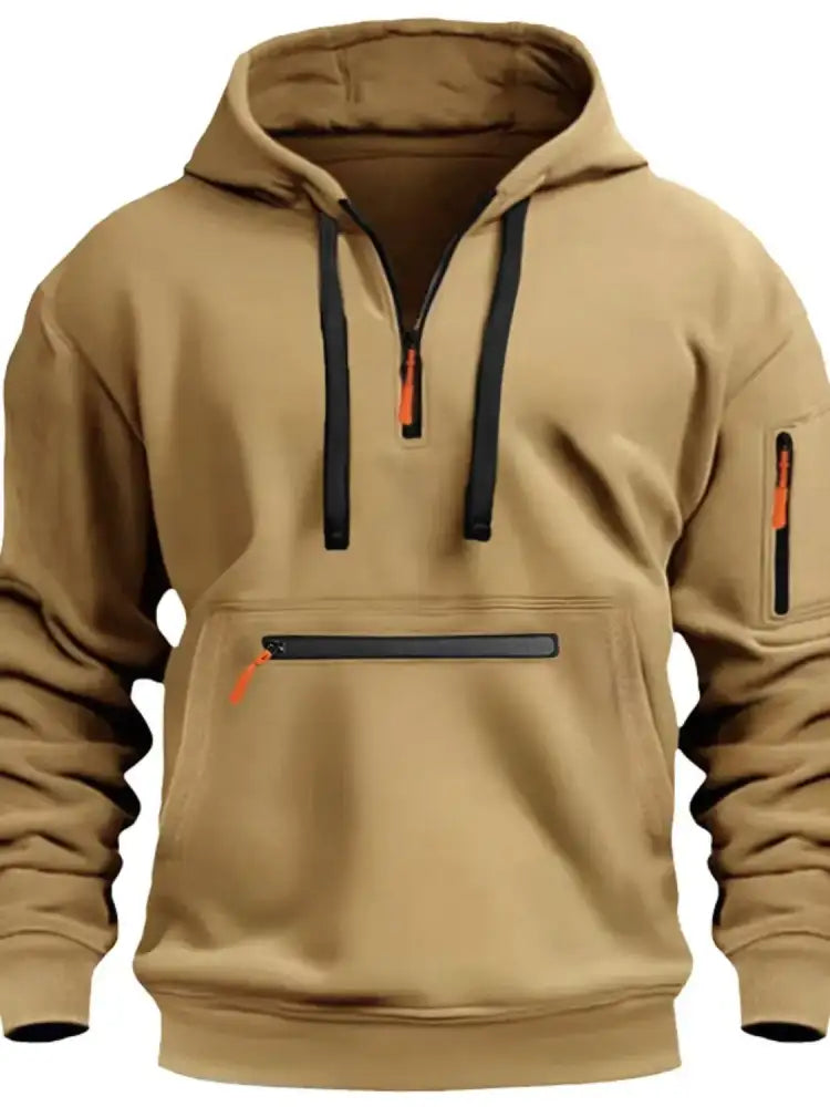 Men’s Full Drawstring Half Zip Hoodie Plus Size