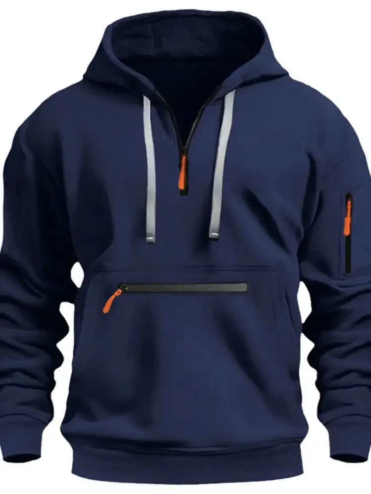 Men’s Full Drawstring Half Zip Hoodie Plus Size