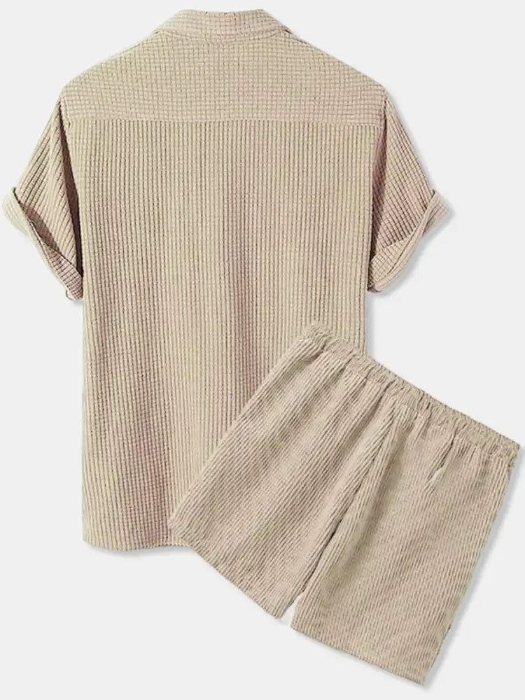 Men’s Full Size Button Detail Short Sleeve Top and Shorts Set Plus
