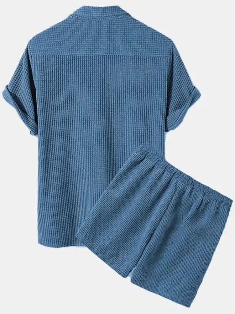 Men’s Full Size Button Detail Short Sleeve Top and Shorts Set Plus