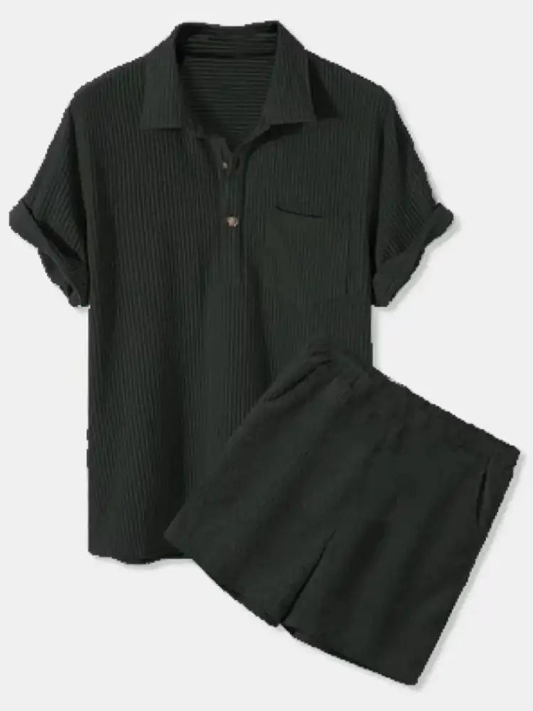 Men’s Full Size Button Detail Short Sleeve Top and Shorts Set Plus
