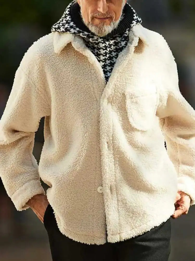 Men’s Full Size Button Up Drop Shoulder Sherpa Jacket Plus