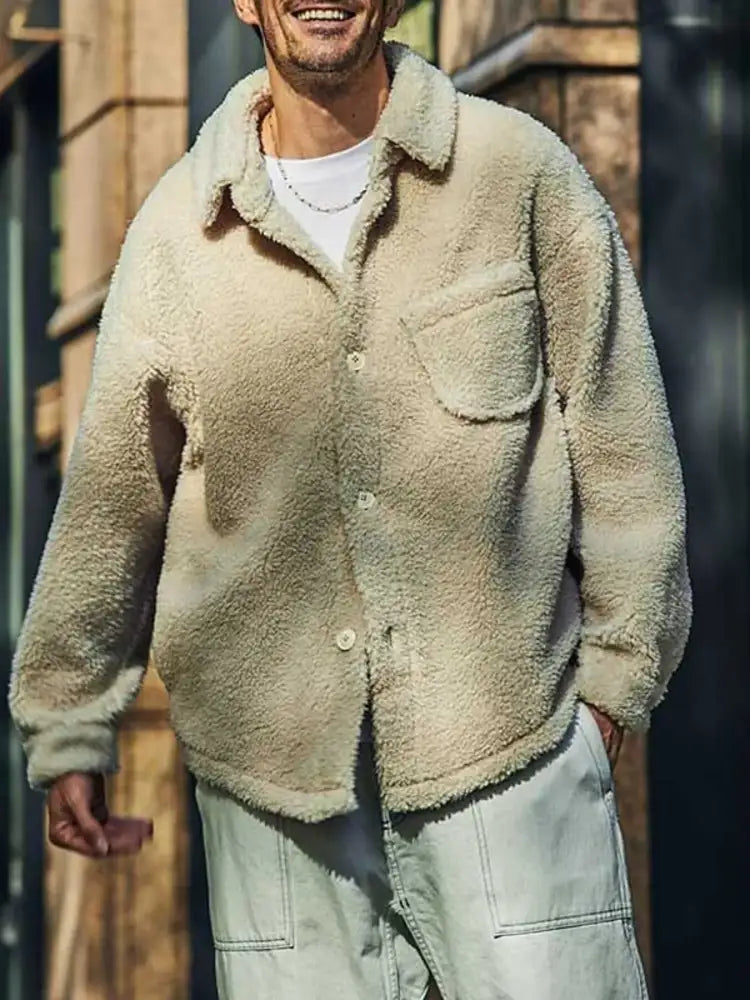 Men’s Full Size Button Up Drop Shoulder Sherpa Jacket Plus