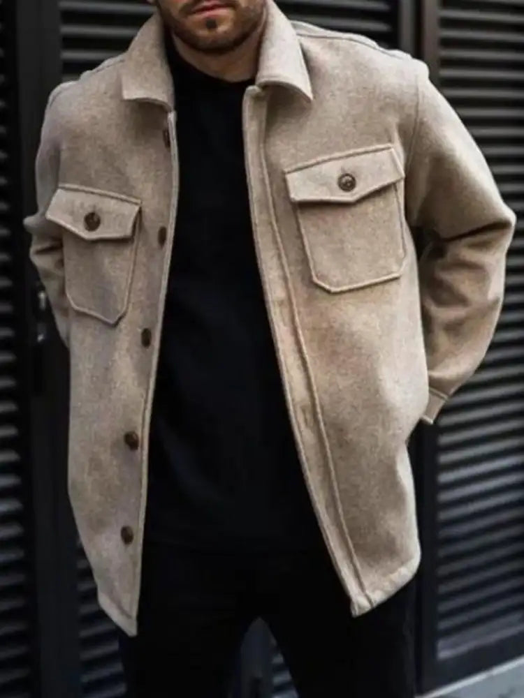 Men’s Full Size Button Up Long Sleeve Jacket Plus