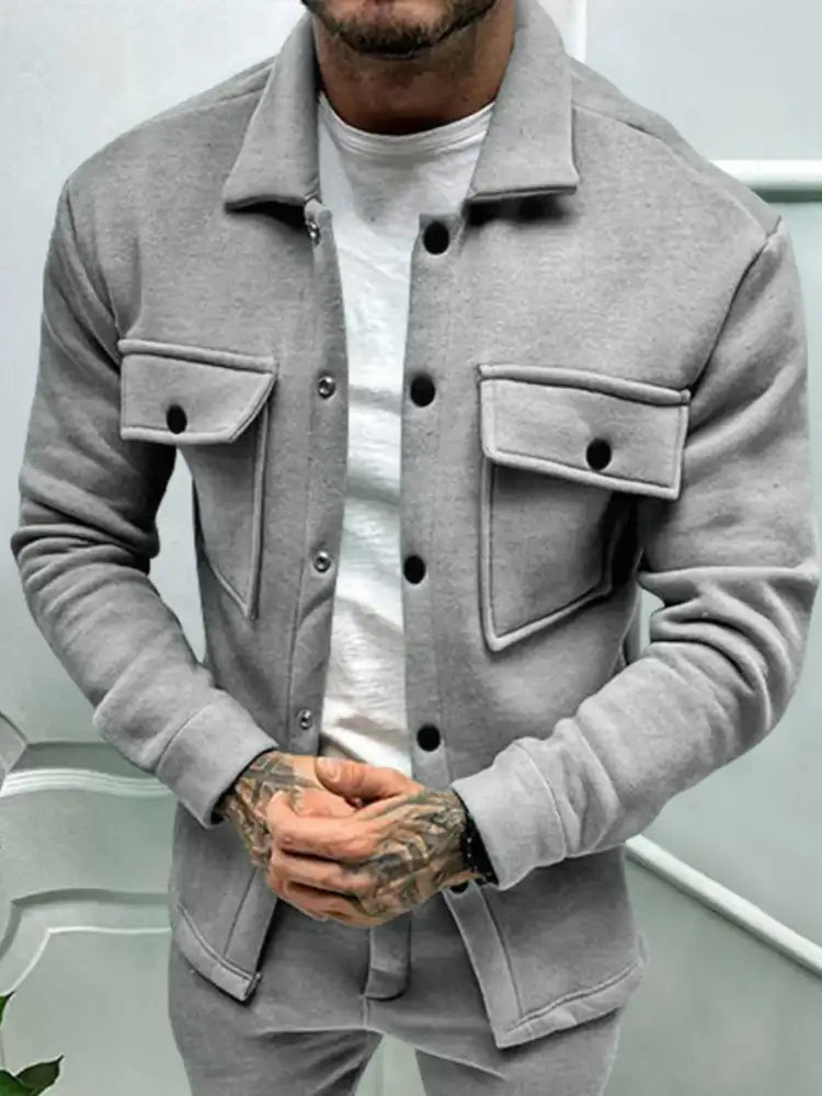 Men’s Full Size Button Up Long Sleeve Jacket Plus