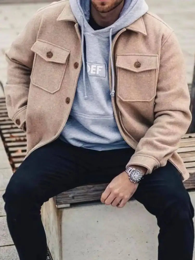 Men’s Full Size Button Up Long Sleeve Jacket Plus