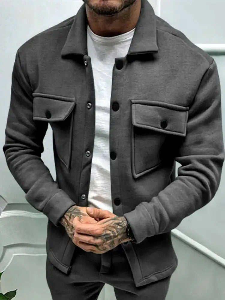 Men’s Full Size Button Up Long Sleeve Jacket Plus