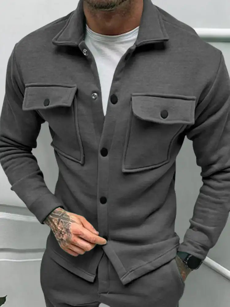 Men’s Full Size Button Up Long Sleeve Jacket Plus