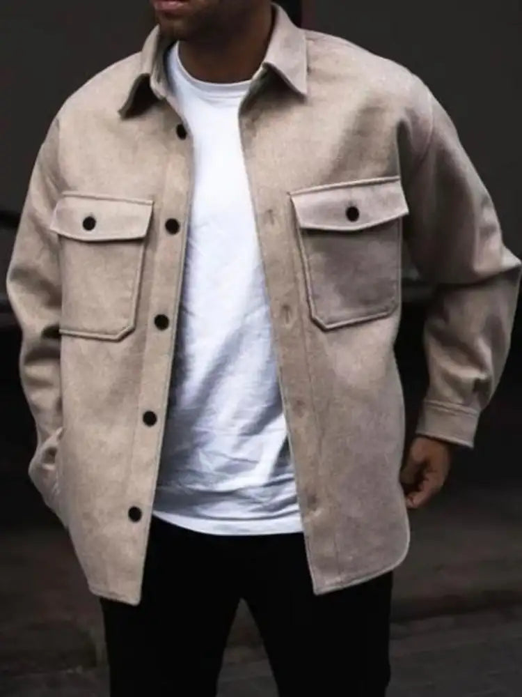 Men’s Full Size Button Up Long Sleeve Jacket Plus