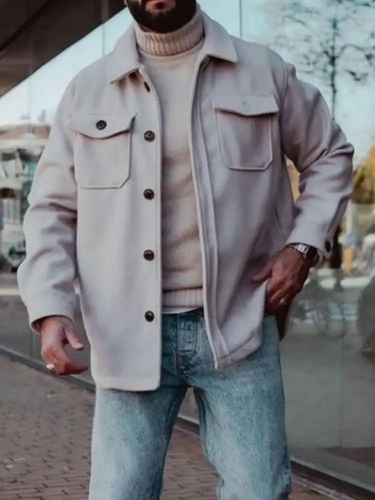 Men’s Full Size Button Up Long Sleeve Jacket Plus