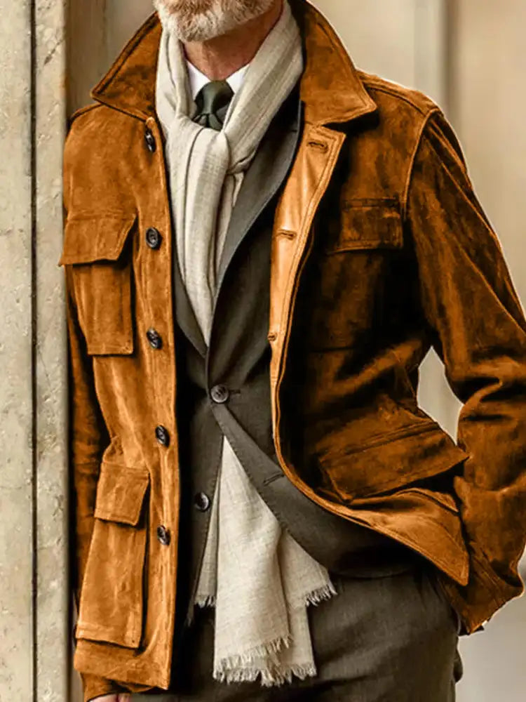 Men’s Full Size Button Up Long Sleeve Jacket Plus