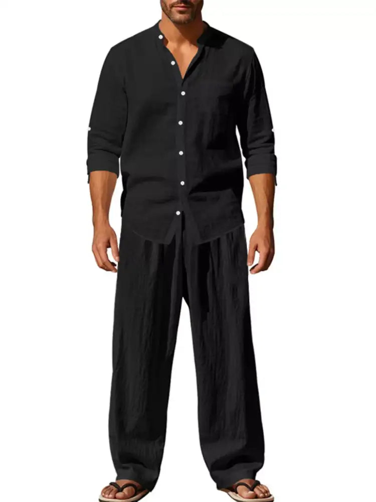 Men’s Full Size Button Up Long Sleeve Shirt and Pants Plus