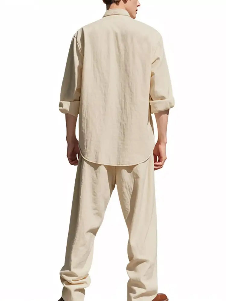 Men’s Full Size Button Up Long Sleeve Shirt and Pants Plus