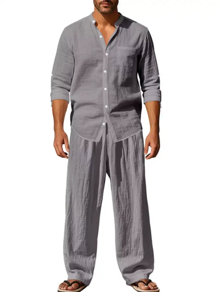 Men’s Full Size Button Up Long Sleeve Shirt and Pants Plus