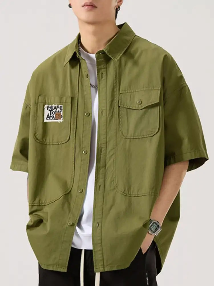 Men’s Full Size Button Up Short Sleeve Shirt Plus Size