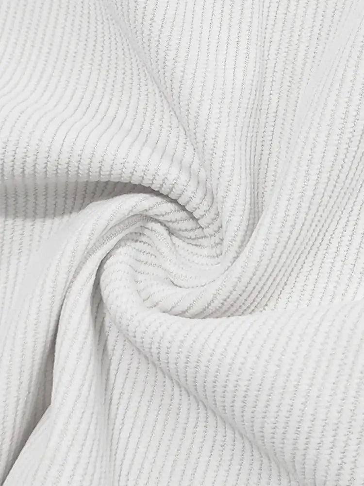 Men’s Full Size Button Up Top and Shorts Set - White | white ribbed corduroy fabric soft