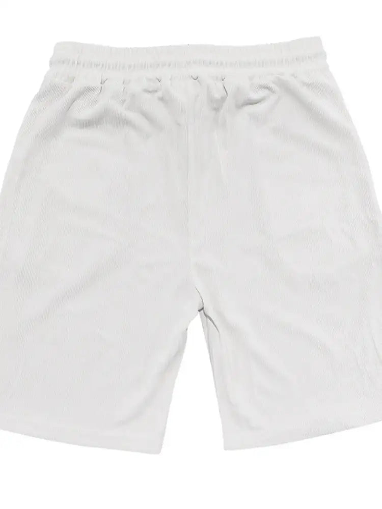Men’s Full Size Button Up Top and Shorts Set - White | white athletic shorts elastic waistband