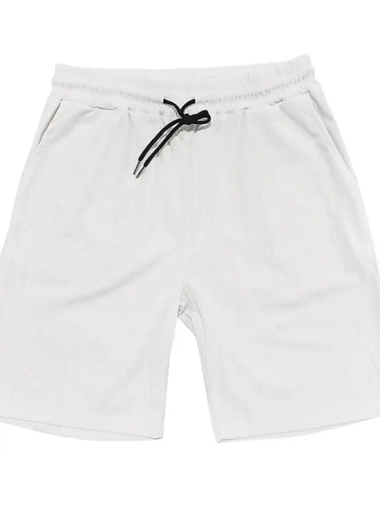 Men’s Full Size Button Up Top and Shorts Set - White | white shorts black elastic band