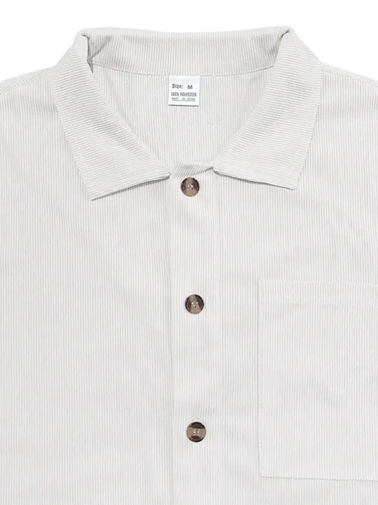 Men’s Full Size Button Up Top and Shorts Set - White | white gray striped button-down shirt