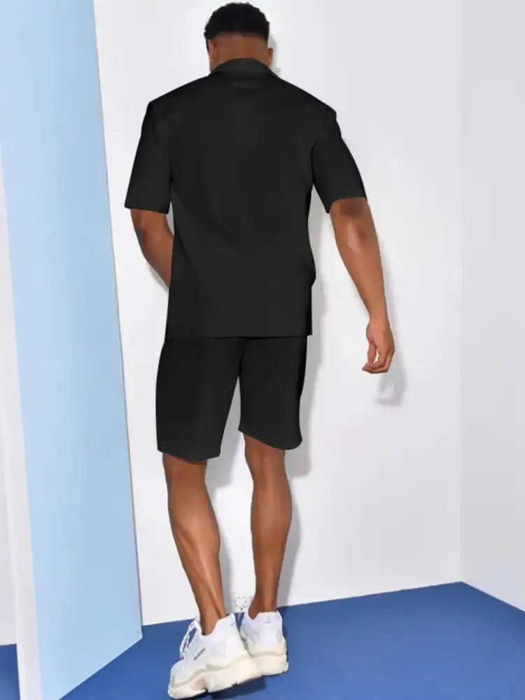 Men’s Full Size Casual Short Sleeve Shirt and Shorts Matching Set Plus
