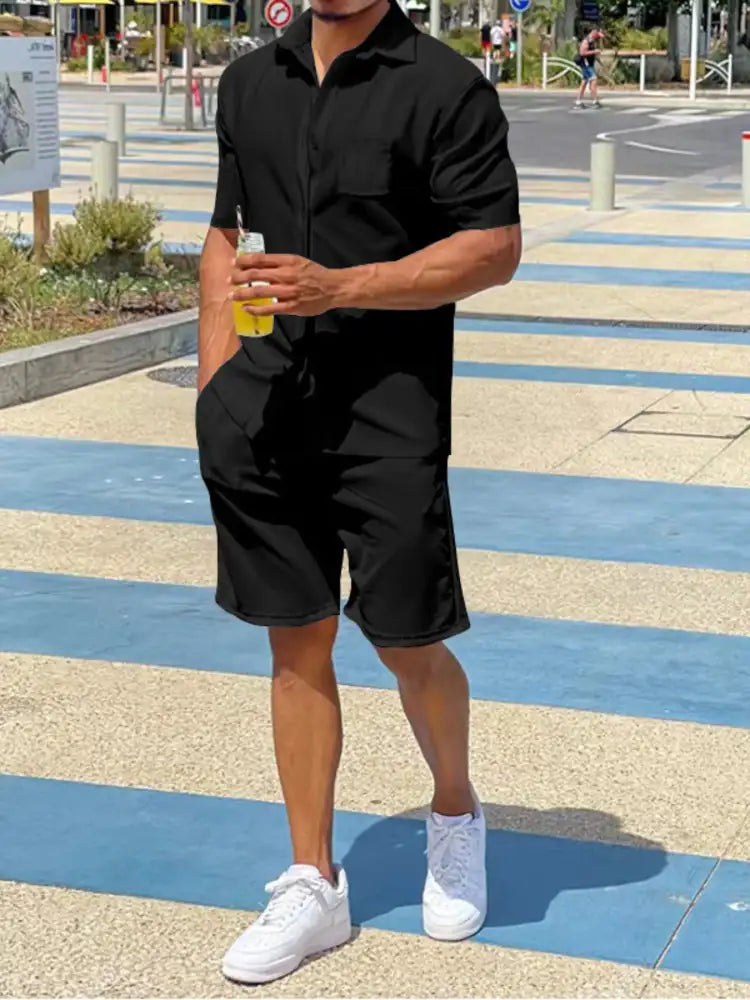 Men’s Full Size Casual Short Sleeve Shirt and Shorts Matching Set Plus