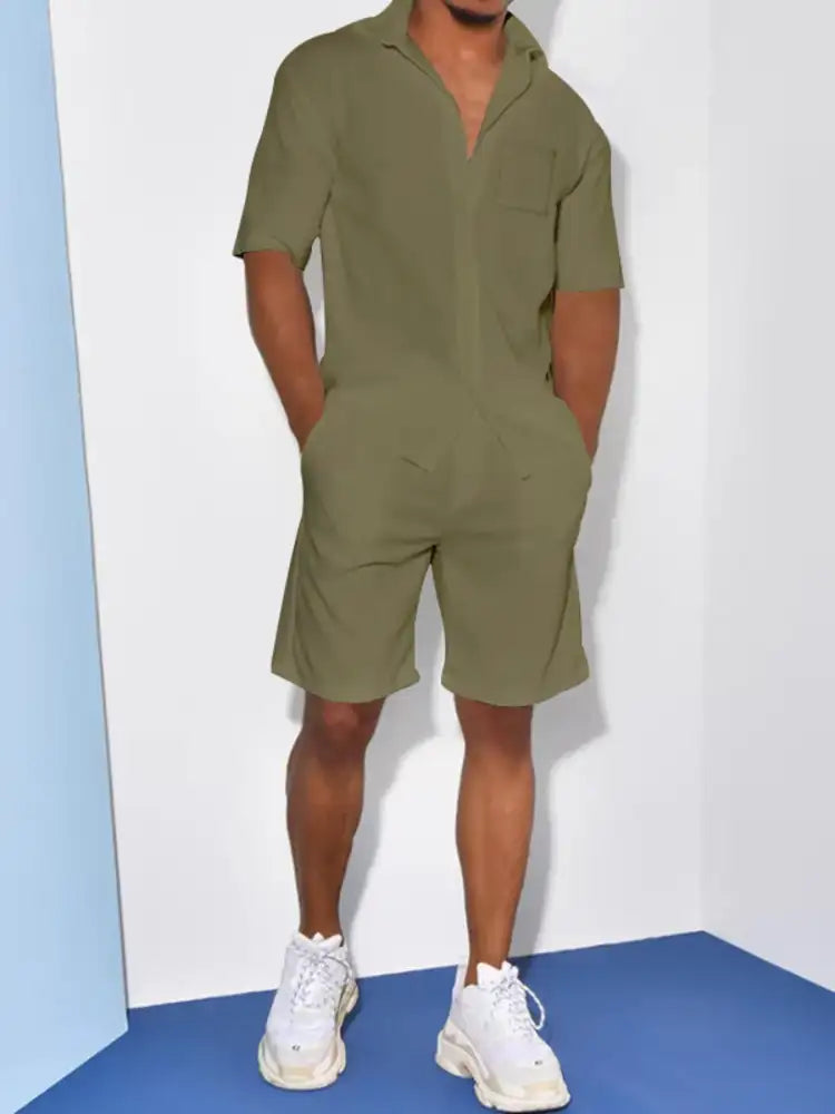 Men’s Full Size Casual Short Sleeve Shirt and Shorts Matching Set Plus