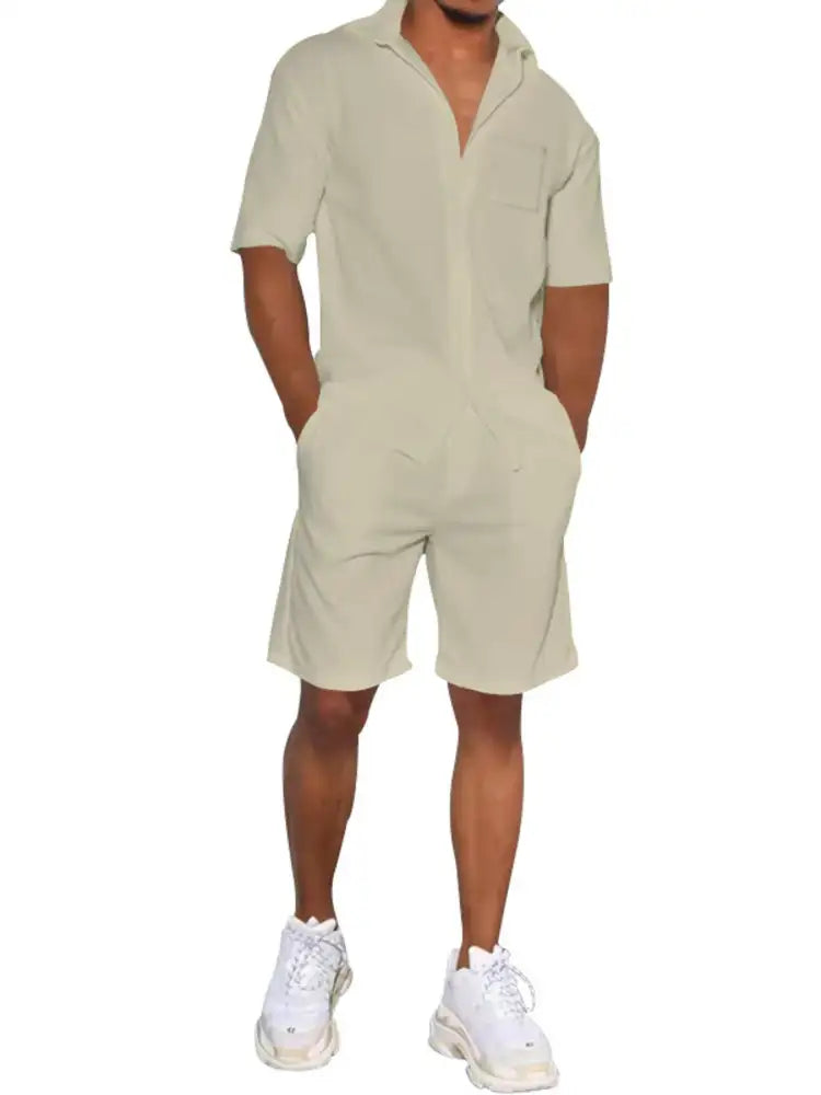 Men’s Full Size Casual Short Sleeve Shirt and Shorts Matching Set Plus
