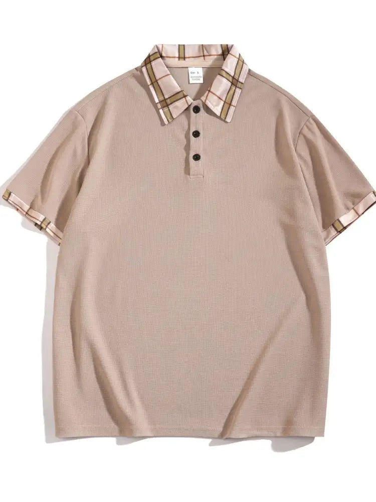 Men’s Full Size Classic Plaid Collar Polo and Shorts Set Plus