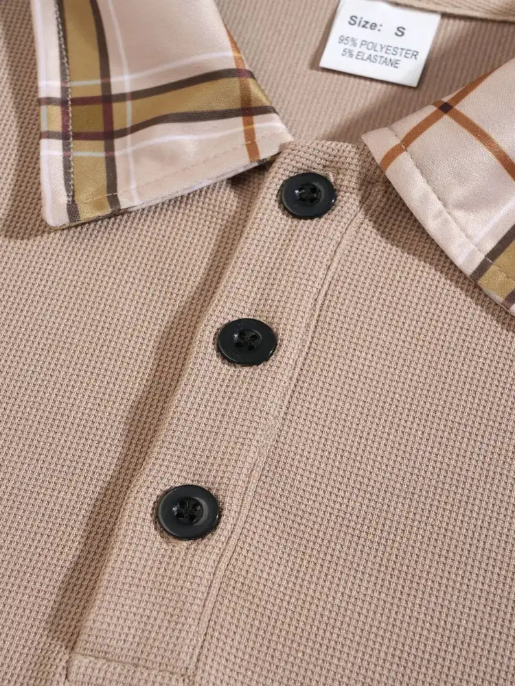 Men’s Full Size Classic Plaid Collar Polo and Shorts Set Plus