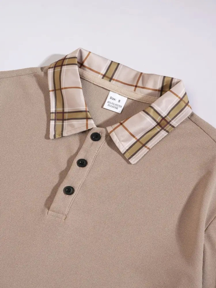 Men’s Full Size Classic Plaid Collar Polo and Shorts Set Plus