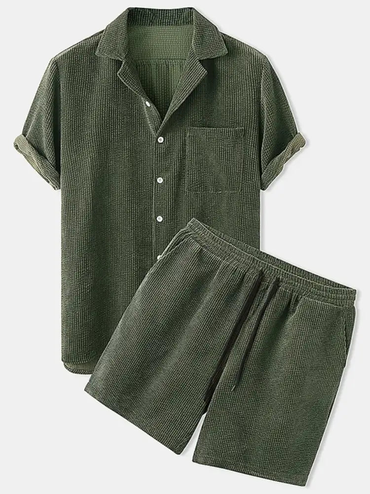 Men’s Full Size Classic Textured Top and Shorts Set Plus