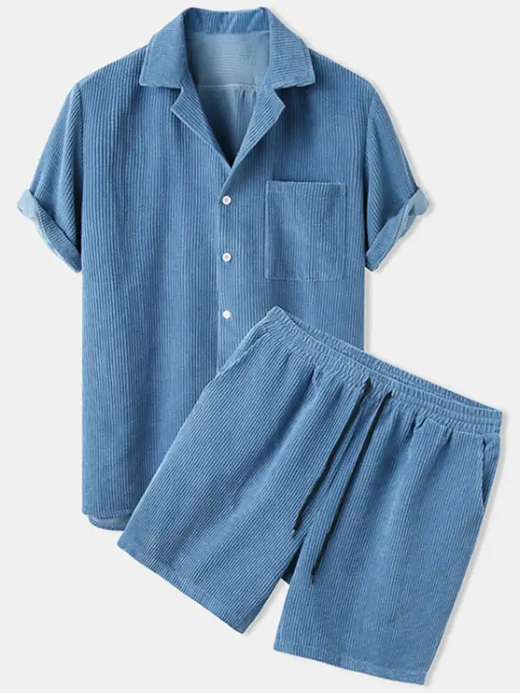 Men’s Full Size Classic Textured Top and Shorts Set Plus