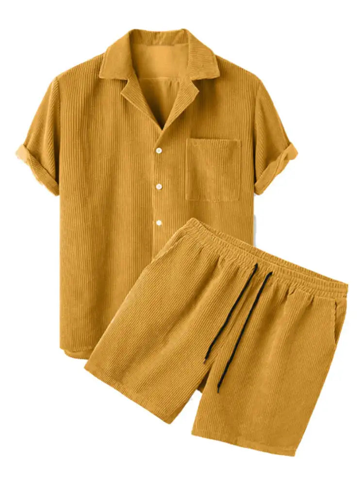 Men’s Full Size Classic Textured Top and Shorts Set Plus
