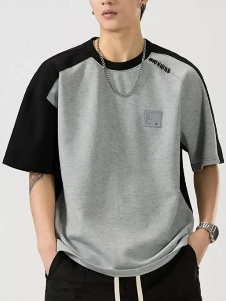 Men’s Full Size Contrast Round Neck Short Sleeve T-Shirt Plus Size