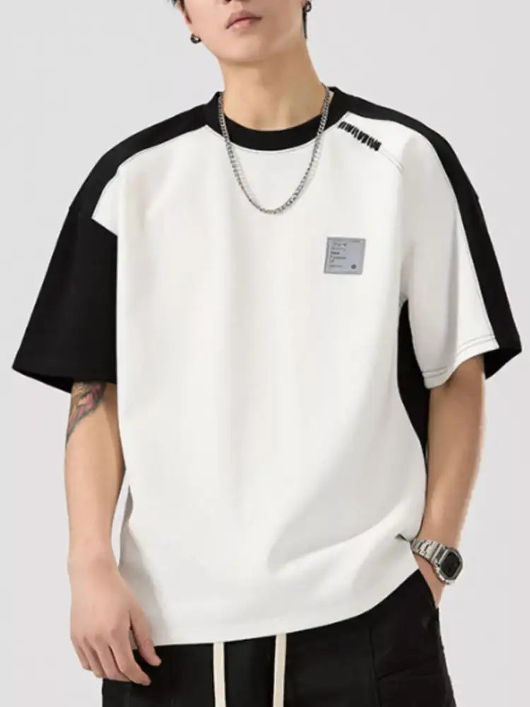 Men’s Full Size Contrast Round Neck Short Sleeve T-Shirt Plus Size